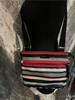 Fossil Eliza Coated Canvas Striped Crossbody Bag